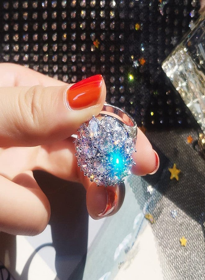 RKKOJJO 925 Sterling Silver Shiny Full Diamond Ring Super Flash Cubic Zirconia Flower Shape Ring CZ Diamond Ring Personality Ring for Women (US Code 9) - Image 3